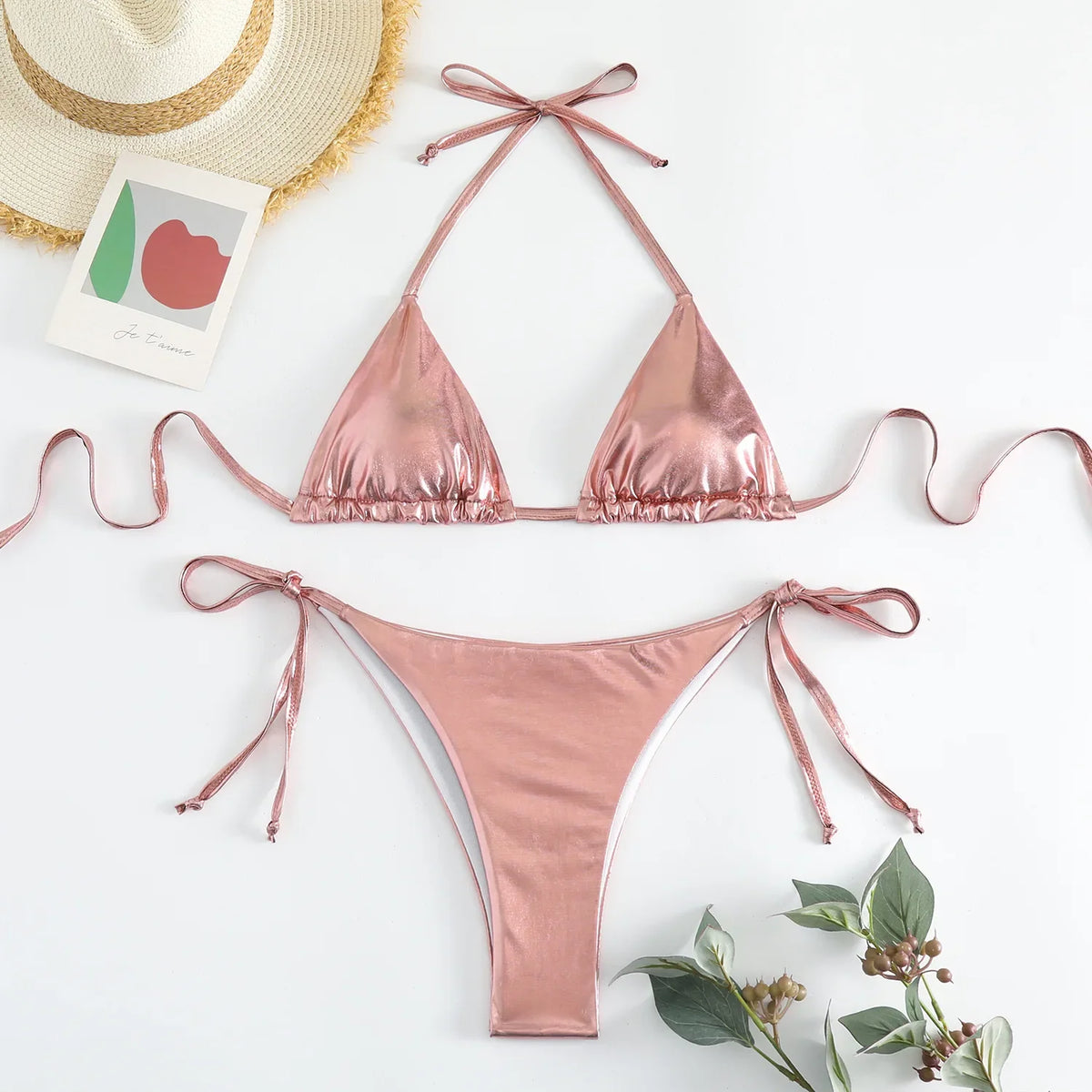 Sexy Gold Silver Red Strings Bikini 2024 Women Swimsuit Female Swimwear Thong Bikinis Set Brazilian Beach Bathing Suit Biquini
