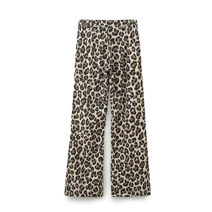 Foridol Leopard Print Wide Leg Long Pants Women Spring Summer Straight Fashion New Pants Zip Casual Female Pantalones 2025