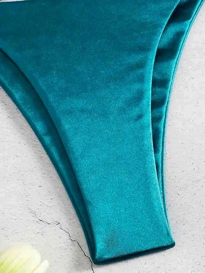 2025 Metallic Satin High Cut Brazilian Bikini Women Swimwear Female Swimsuit Two-pieces Bikini Set Bathing Suit Swim Beach Wear