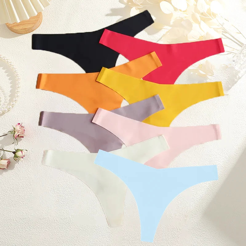 Seamless Ice Silk Panties 8-Piece Set – V-Waist G-String Underwear for Women