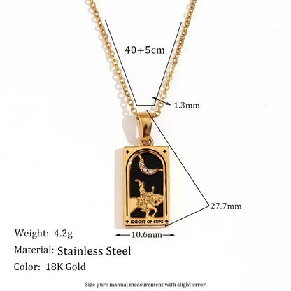 YILUOCD Original Zirconia Tarot Card Necklace Classic Tarot Queen Lover Magician Moon Wealth Amulet Stainless Steel Jewelry
