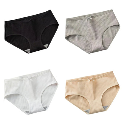 4Pcs/Set Women Cotton Panties Low Waist Briefs Breathable Comfort Underwear Sexy Lingerie Solid Color Underpants Intimates M-XL