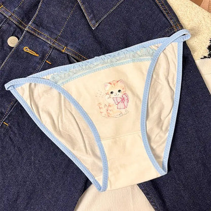 Cotton Girls Panties Cute Cat Sexy Japanese Lace Women Briefs Lady Thong  Underwear G String Female Low Waist Lingerie
