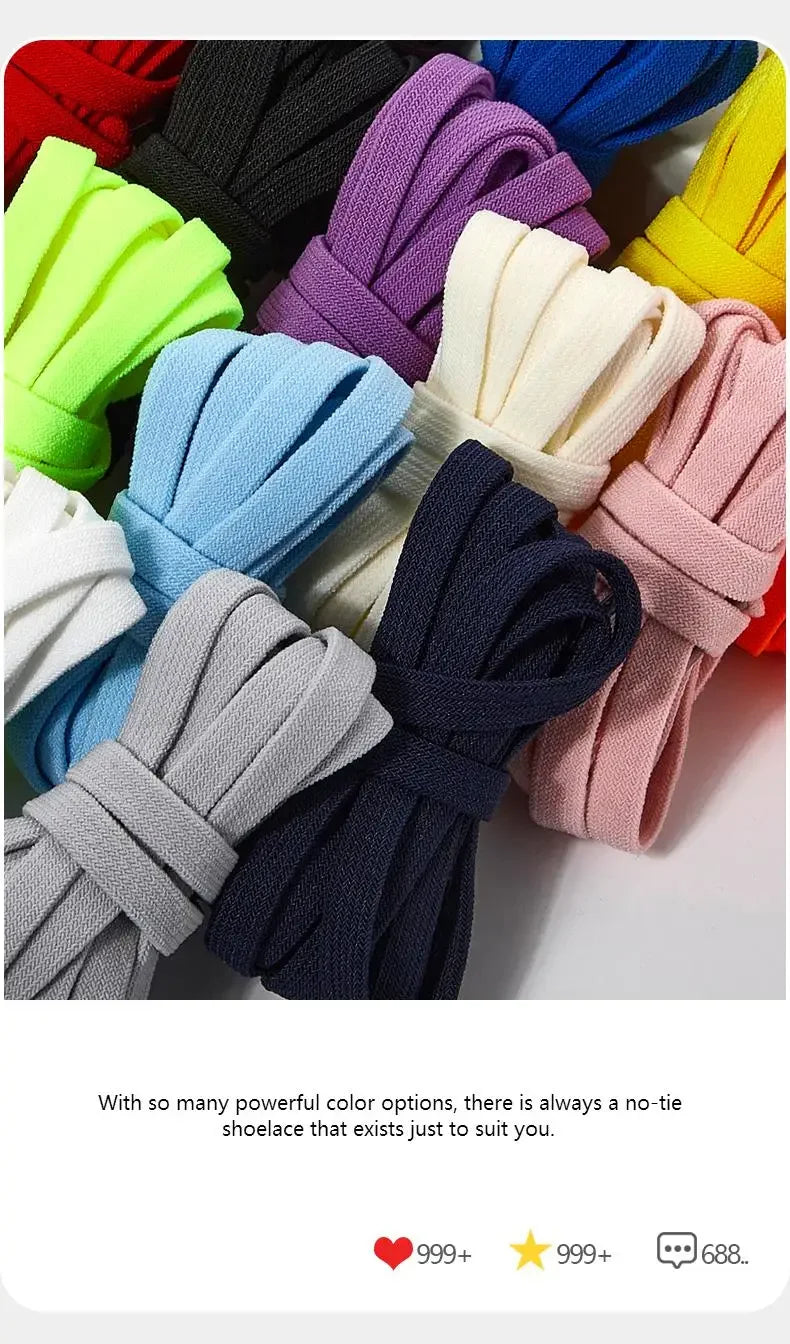 1 Pair Flat Elastic No-Tie Shoe Laces for Sneakers Tennis Shoes Quick Clip-On Shoelaces Accessories for Kids &amp; Adults