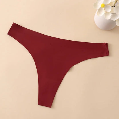 1PC Women Seamless Thongs Ice Silk T-back Solid G-String Breathable Crotch Sexy Lingerie Women&