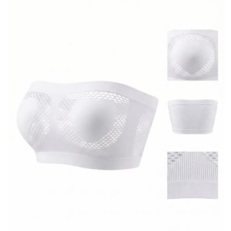 Women Strapless Bandeau Bra Heart Hollow Out Seamless Wireless Unlined Sexy Lingerie Tube Top
