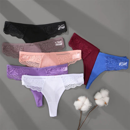 Soft Cotton Thong Panties Set — Lace G-String Underwear for Women