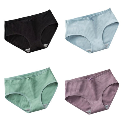 4Pcs/Set Women Cotton Panties Low Waist Briefs Breathable Comfort Underwear Sexy Lingerie Solid Color Underpants Intimates M-XL