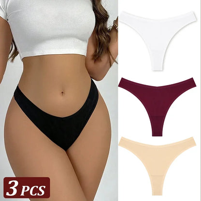 3-Piece Seamless Thong Panty Set – Soft Cotton Women&