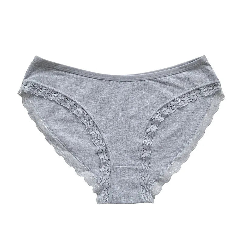 3Pcs/Set Cotton Panties Women Lace Trim Briefs Female Underpants Solid Color Soft Underwear Sexy Lingerie Intimates M-XL