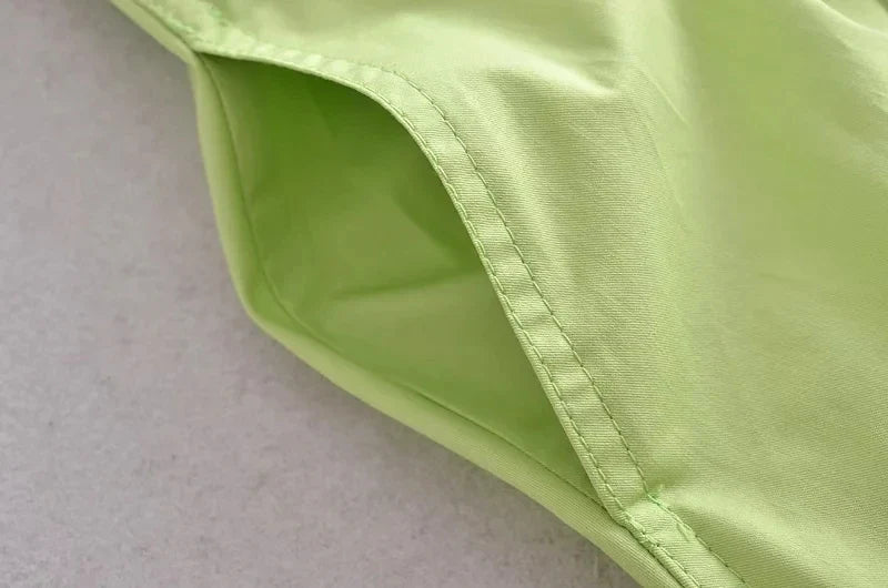 Foridol Elastic Smocking Green Cotton V Neck Summer Women&