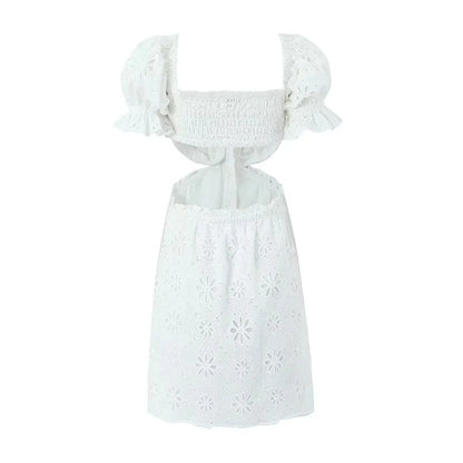 Foridol White Lace Cotton Dress V Neck Off Shoulder Sexy Beach Short Dress Summer Women Buttons Cut Out Mini Beach Sundress 2025