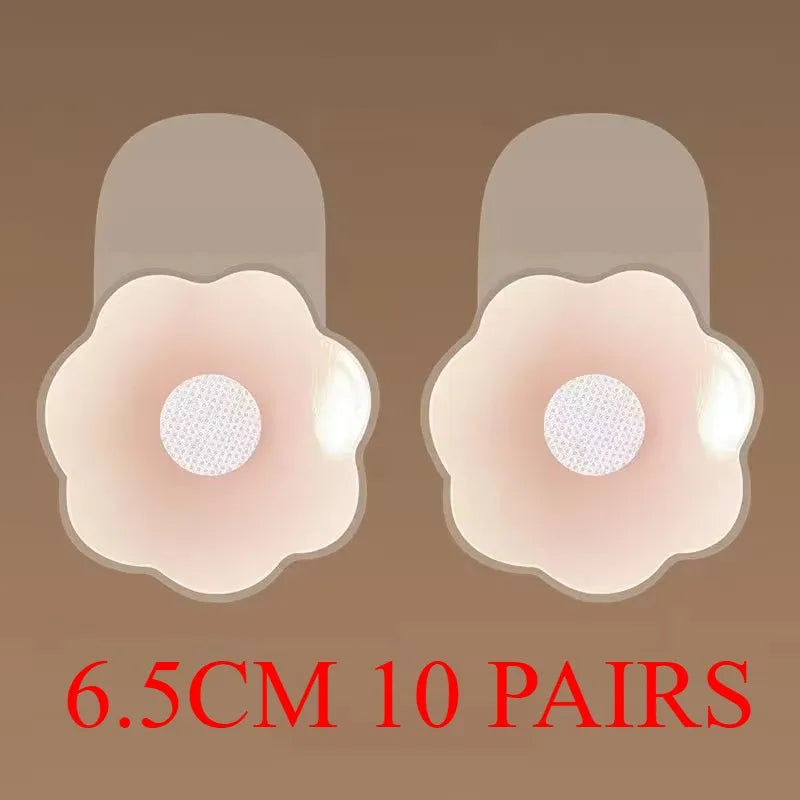 10 Pair 6.5CM Silicone Nipple Covers Adhesive Bra Stickers Invisible Lift Up Chest Pads Reusable Breast Petals for Women