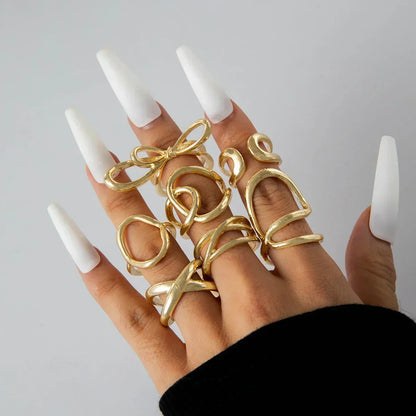 Docona Fashion Elegant Stacking Gold Colour Rings Geometric Design Ring Set Accessories Daily Festival Party Gifts 27910