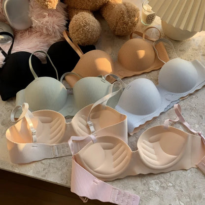 Women 1/2 Fixed Cup Bra Seamless Underwear Padded Bras Cute Heart Print Non-wired No Rims Sexy Lingerie Brassiere S-XL