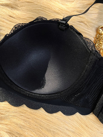 Sexy hot Lace trim spliced with leopard print bra Underwire Support &amp; Wavy Scalloped Edge Push up bra Women&