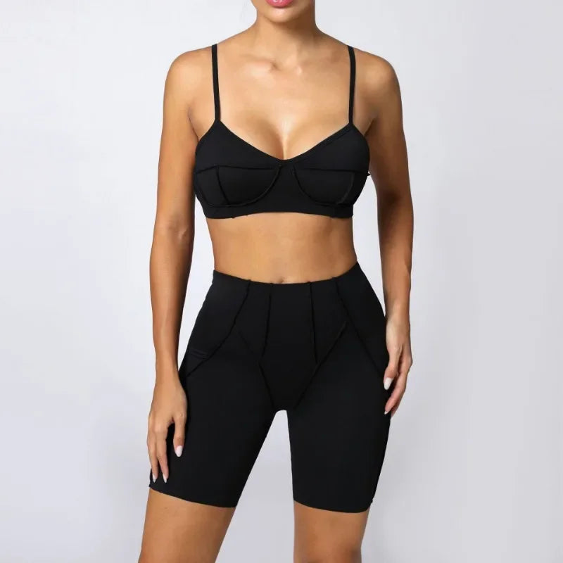 2-Piece Yoga Set – Open Back Sports Bra &amp; High Waist Shorts