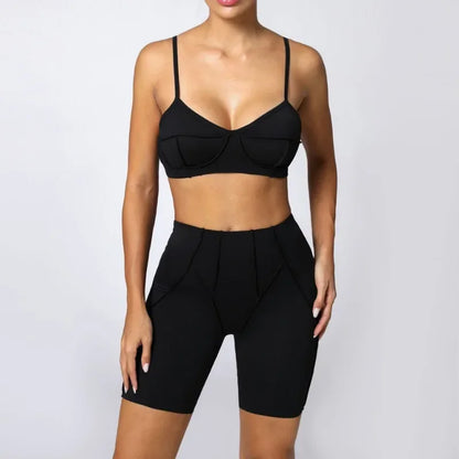 2-Piece Yoga Set – Open Back Sports Bra &amp; High Waist Shorts