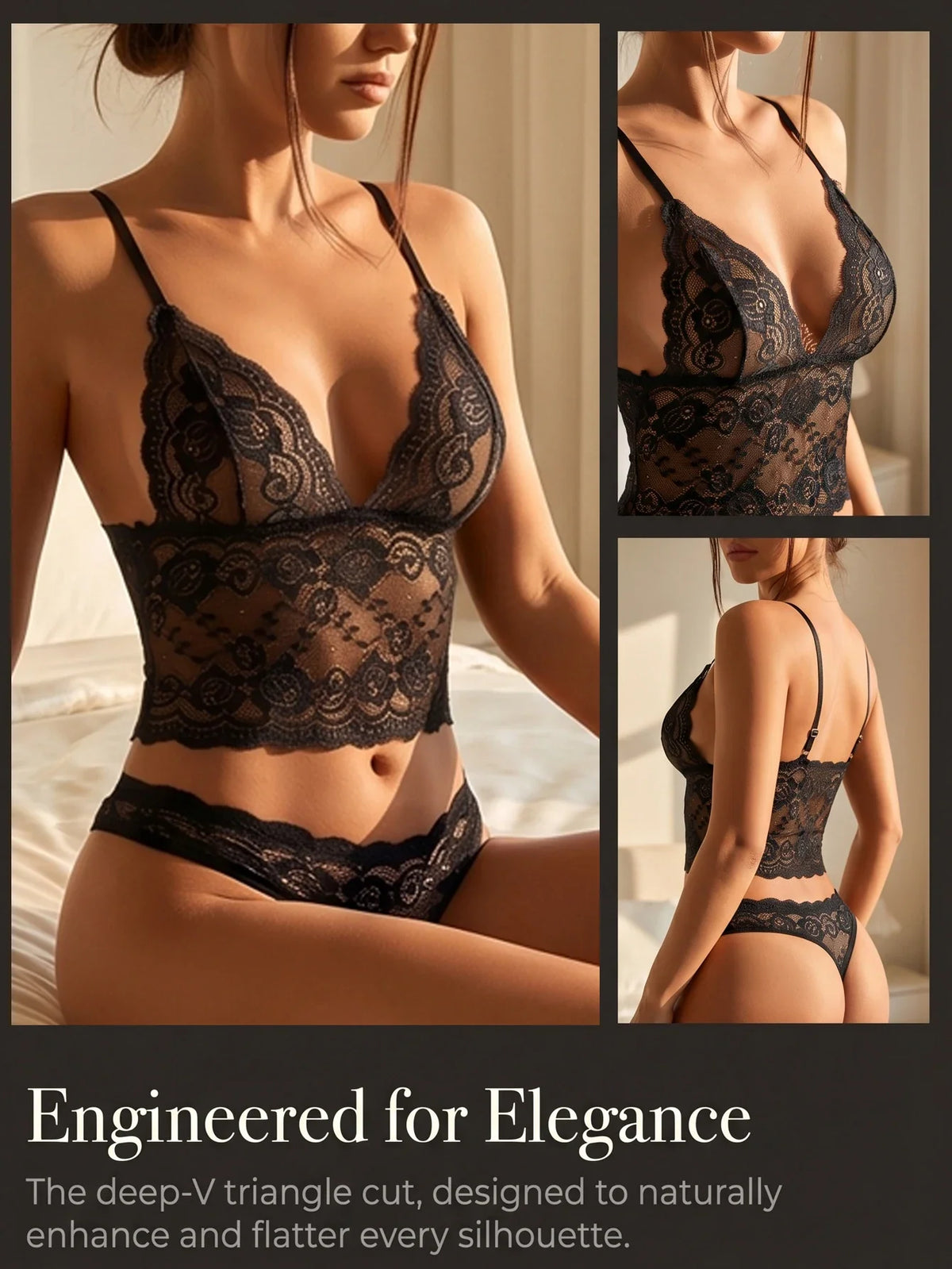fashion Lace Set  wire-free Sexy Lingerie Transparent Bra Underwear Set Women&