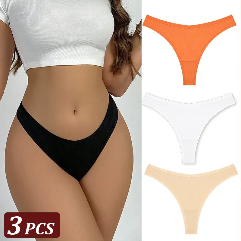 3-Piece Seamless Thong Panty Set – Soft Cotton Women&