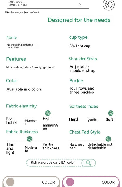 Mom Brassiere Without Steel Ring Breathable Gathered Ladies Underwear Non-magnetic Thin Cup Glossy Obese Female Ladies Bra
