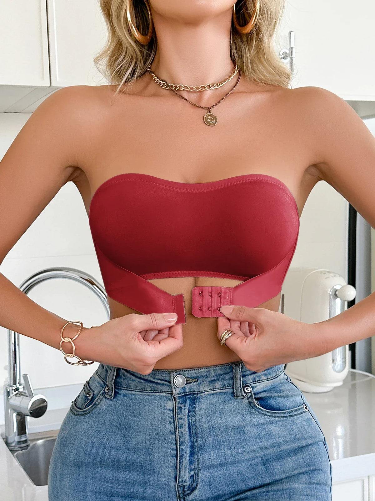Summer Solid Color Strapless Wireless Women&