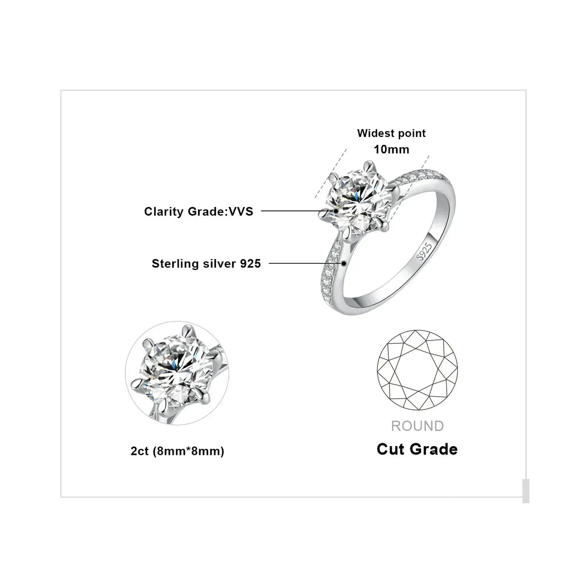 JewelryPalace Moissanite D Color 0.5ct 1ct 1.5ct 2ct 3ct Round S925 Sterling Silver Wedding Engagement Ring for Women