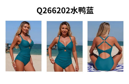 Summer Twist Front Cutout Push Up Swimsuit Crisscross Back Ruched Tummy Control One Piece Beach Elegant Slimming Bathing Suit