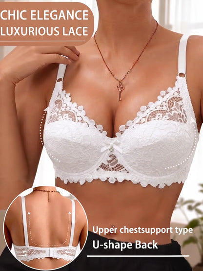 Women Floral Lace Bra Thin Cup Underwire Push Up Brassiere Breathable Mesh Back Lingerie Underwear