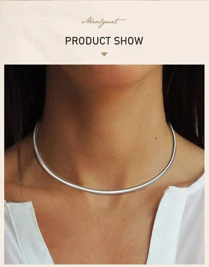 Choker Neck Cuff for Women, Open Collar Choker Torques Necklace Adjustable ,Simple Stainless Steel Jewelry