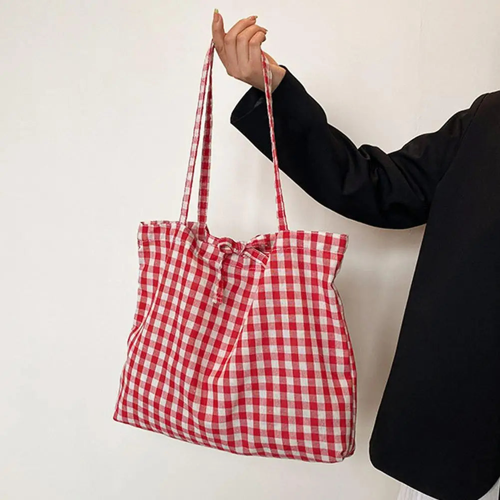 Casual Plaid Tote Bag With Large Capacity Lightweight Shoulder Handbag For Women Daily Use
