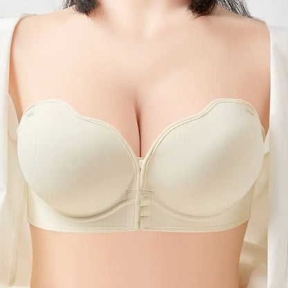 12CM Extreme Push Up Strapless Bra, Front Closure Anti-Slip Invisible Hand Cup for Small Chest, Seamless Adhesive T-Shirt Bra
