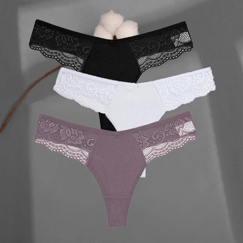 Soft Cotton Thong Panties Set — Lace G-String Underwear for Women