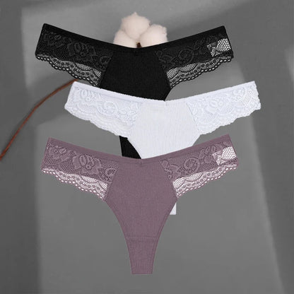 Soft Cotton Thong Panties Set — Lace G-String Underwear for Women