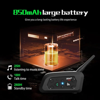EJEAS V6 PRO+/PLUS Motorcycle Helmet Bluetooth Walkie Talkie 6 Rider Distance 800 Meters Waterproof IP67