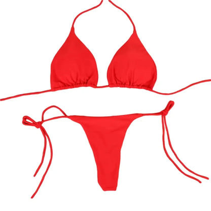 2025 Sexy Halter Solid Color Bikini Set Women&