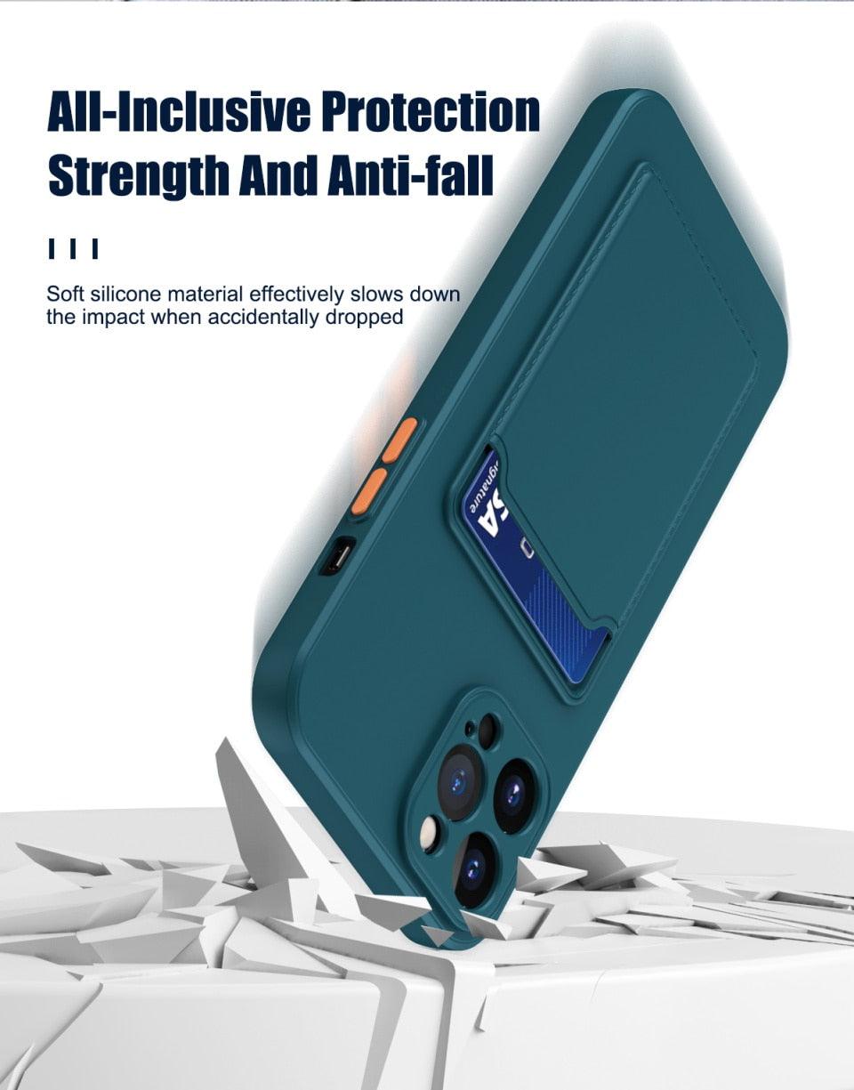 White Soft Wallet Card Holder Phone Case For iPhone 11 12 13 Pro Max Camera Protective Case Wallet Holder Cover Soft Portable Silicone Back Cover Durable Phone Case