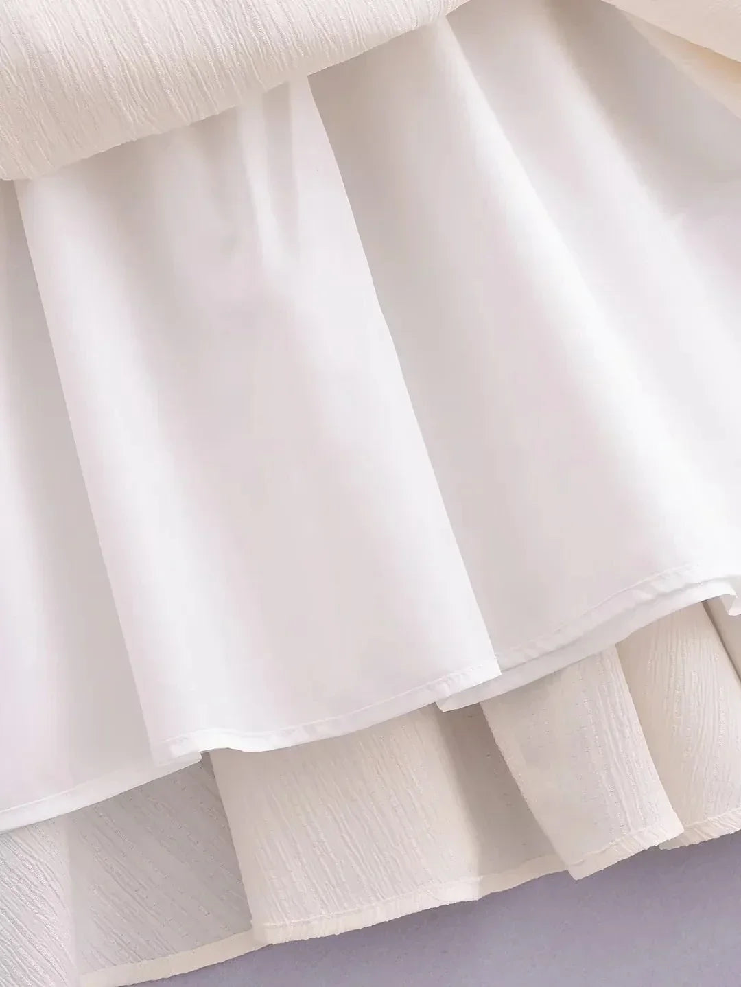 Foridol Ruffles Tierred Beige Lantern Sleeve Women&