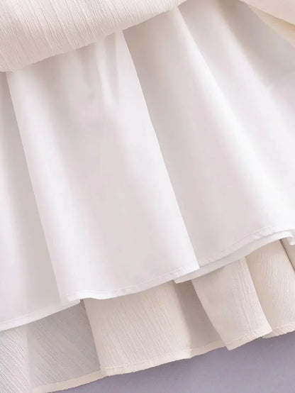 Foridol Ruffles Tierred Beige Lantern Sleeve Women&
