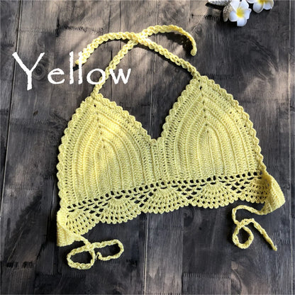 S - XL 9 Colors Crochet Knitted Bikini Top Female Swimsuit Women Swimwear Bather Bathing Suit Swim Hollow Out Beach Top V4194