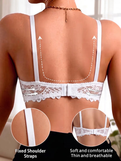 Women Floral Lace Bra Thin Cup Underwire Push Up Brassiere Breathable Mesh Back Lingerie Underwear
