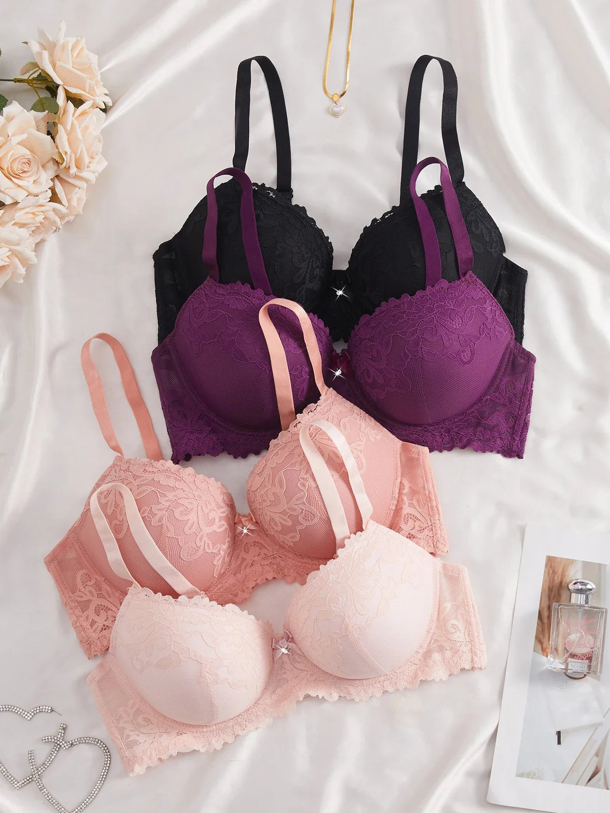 4Pcs Daily Plus Size Floral Lace Women&
