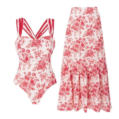 2Pc Striped One Piece Swimsuit 2025 Sexy Bandeau Push up Bikini with Bow Tie Female Swimwear Cover up Beachwear for Women