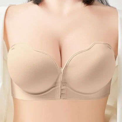 12CM Extreme Push Up Strapless Bra, Front Closure Anti-Slip Invisible Hand Cup for Small Chest, Seamless Adhesive T-Shirt Bra