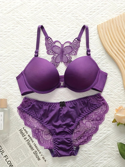 2-piece set of sexy red front button braissere push up women&