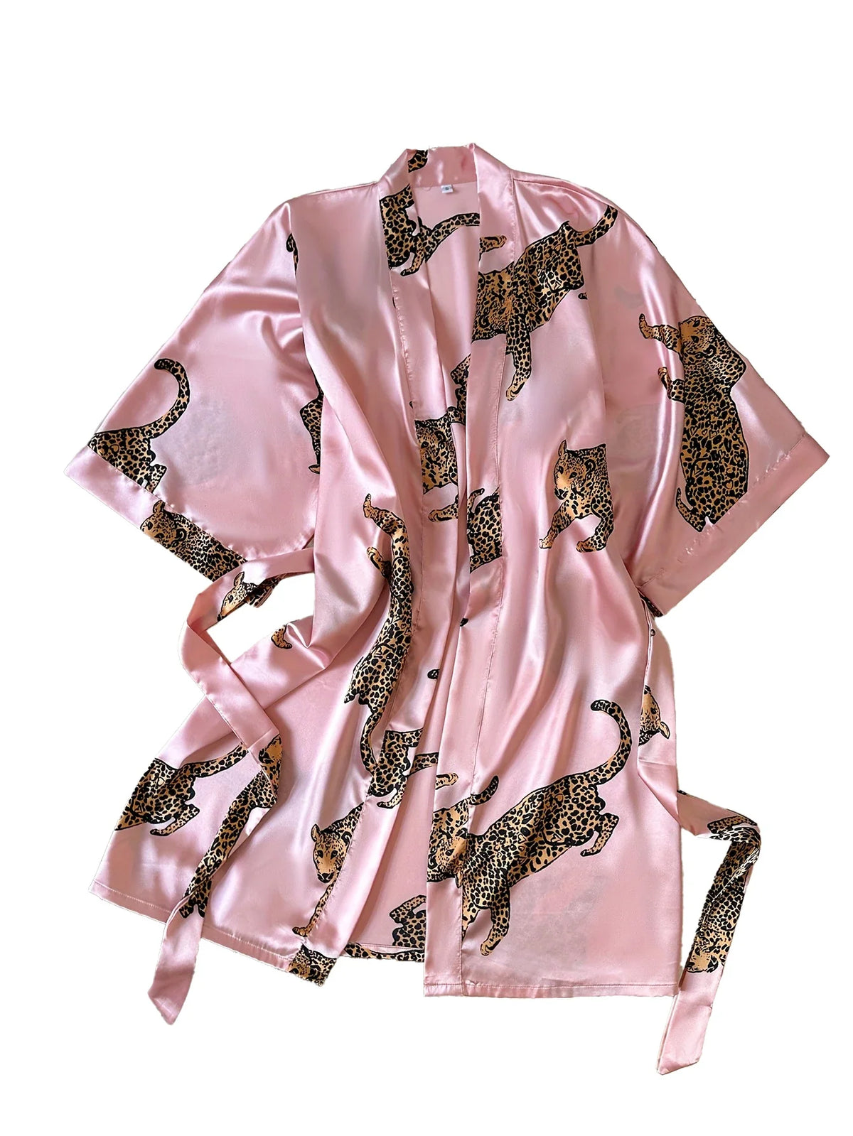 Fashion Satin Women Nightgown Leopard Print V Neck Comfortable Bathrobe Loungewear Wlegant and Breathable Ladies&