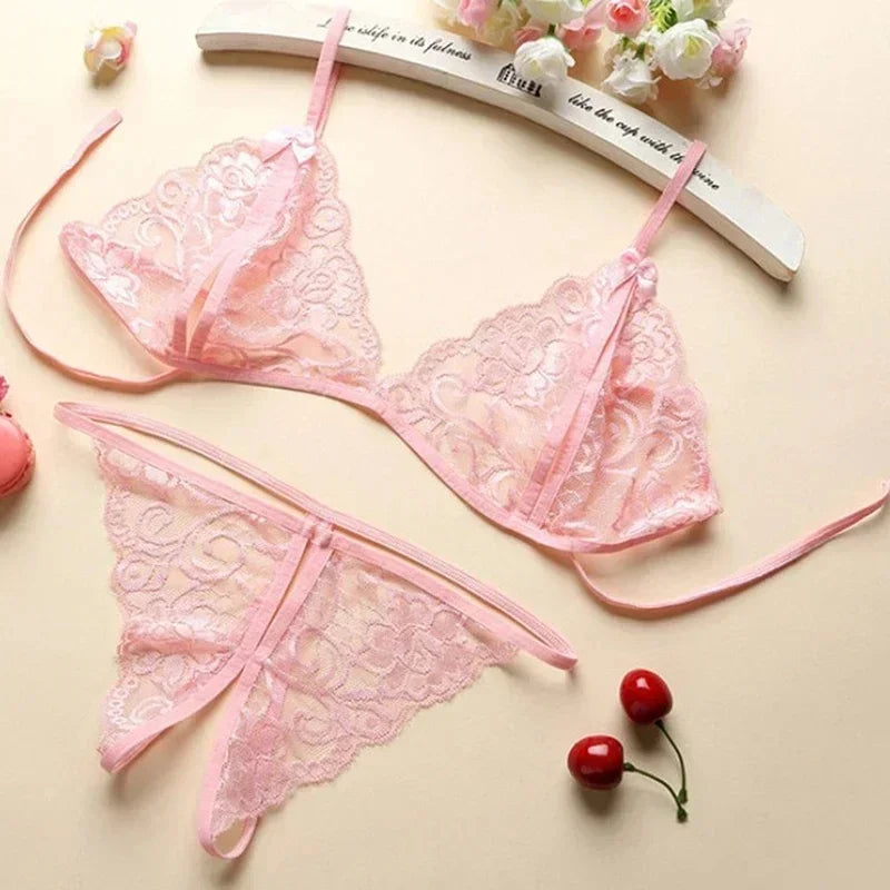 V-Neck Lace Floral Fashion Design Lingerie Set, Couple Date, Halloween, Christmas, Valentine&