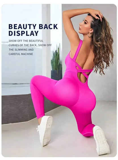 Solid Sleeveless Backless Low Neck High Waist Bodycon Jumpsuits For Women Casual Rompers Activity Jogger Suits Backless Bodysuit