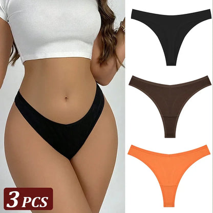3-Piece Seamless Thong Panty Set – Soft Cotton Women&