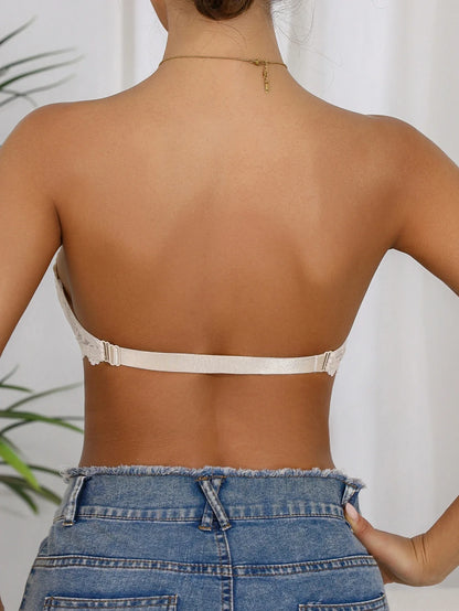 Lace Strapless Bra Double Front Closure Push Up Bralette for Women Invisible Anti-Slip High support Women&